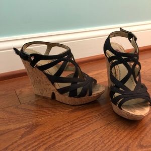 Nordstrom BP black strappy wedge heels